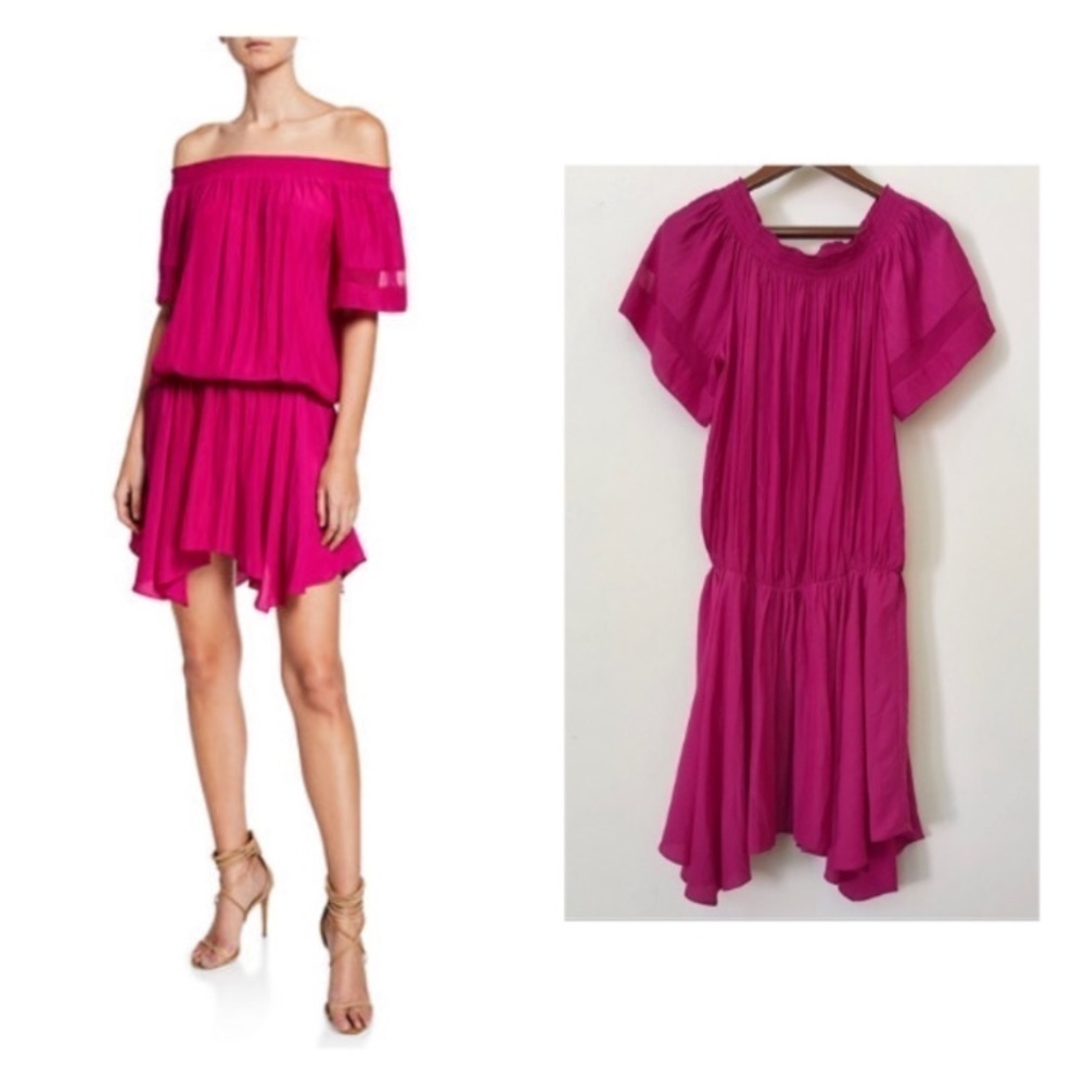 Ramy Brook Jessica Solid Off-The-Shoulder Dress‎ size M hot pink fuchsia party